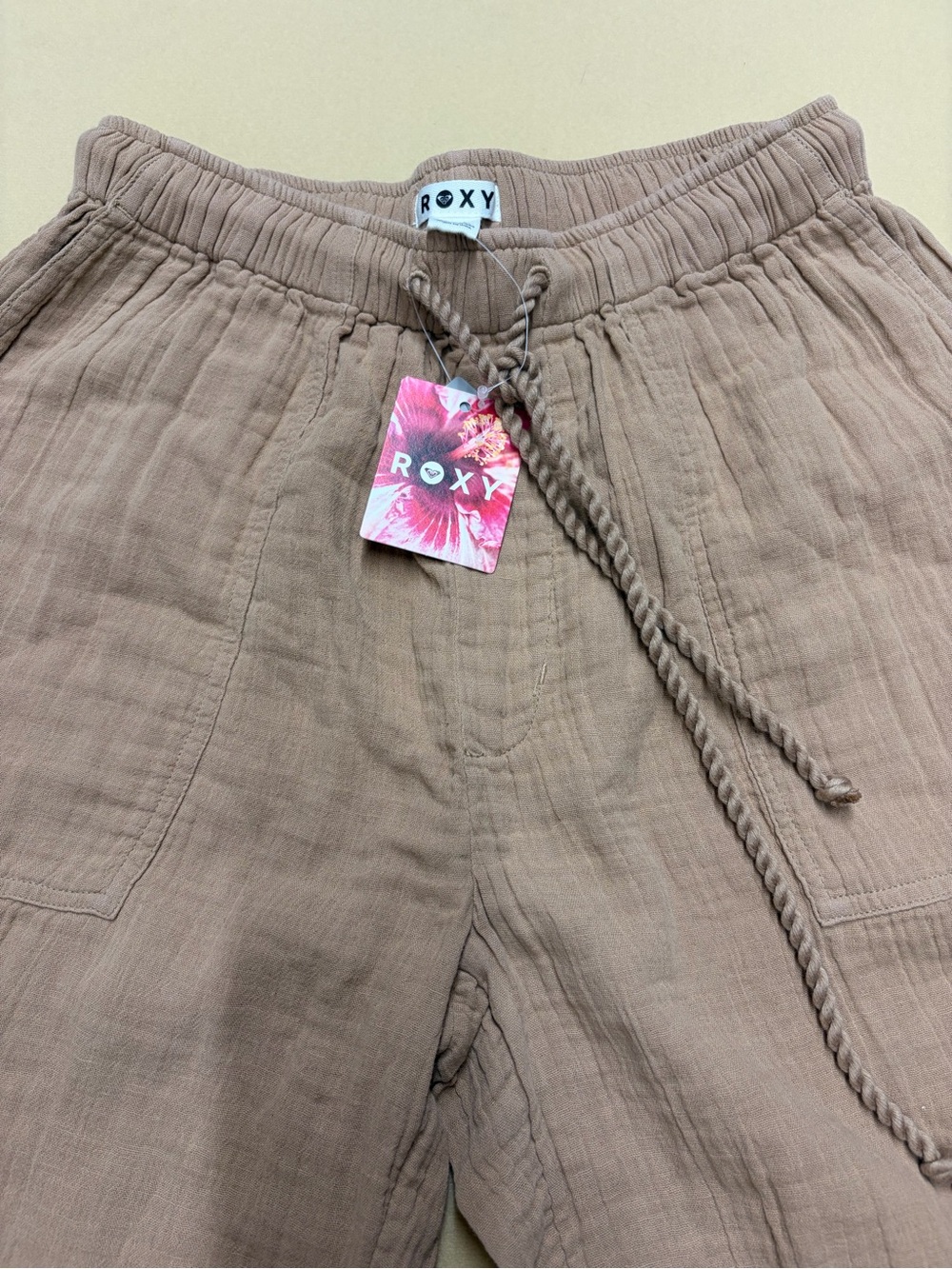 Roxy Drawstring Casual Beach Cargo Pants in Praline